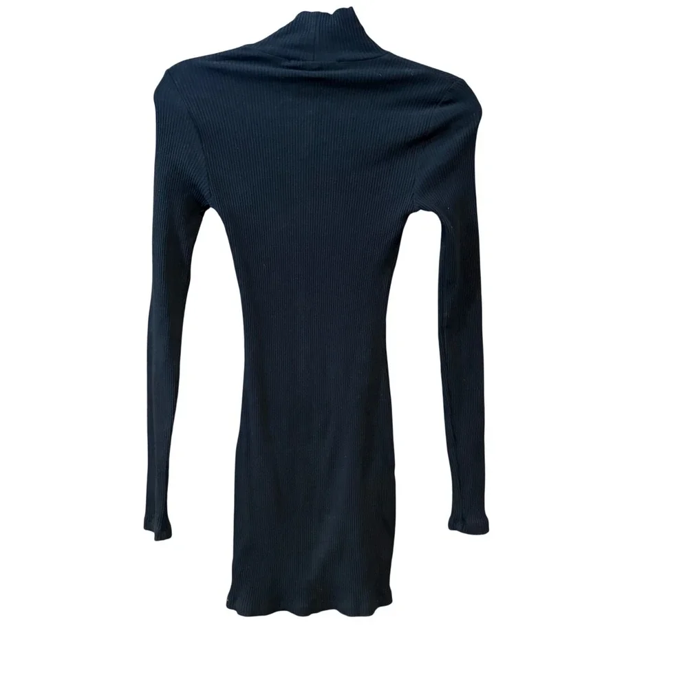 Free People Beach Mock Neck Ribbed Bodycon Mini Dress Black Long Sleeve OB773106